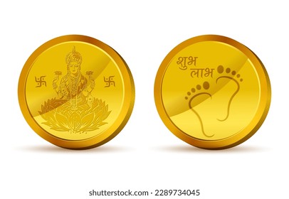 Goddess Lakshmi-Shubh Labh and footprint on gold coin