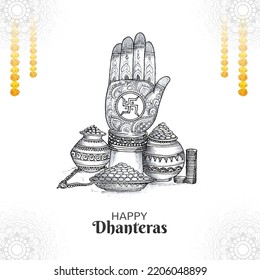 Goddess laxmi blessing with sketch jewellery and coins for indian festival dhanteras design