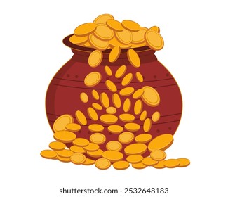 goddess laxmi gold pots and coins for indian festival dhanteras diwali celebration