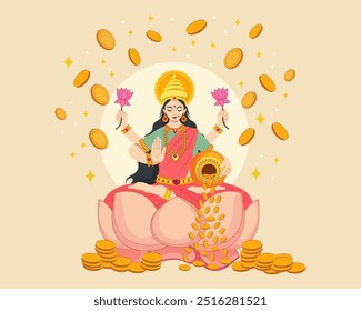 deusa Laxmi com moedas de ouro indiano festival dhanteras feliz diwali