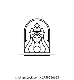 Goddess line art logo design. Stylized minimalist simple vector design of woman, girl, feminine, goddess, queen