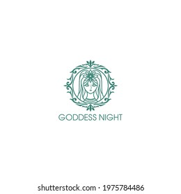 Goddess line art vector logo surrounded by ornament
