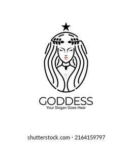 Goddess logo with line style, Queen icon template