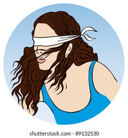 The goddess of luck, face of a blindfolded woman, vector illustration