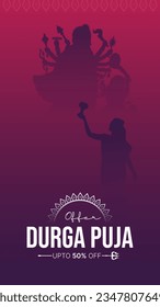 Goddess Maa Durga Face in Happy Durga Puja, Dussehra und Navratri Celebration Concept for Web Banner, Poster, Social Media Post und Flyer Advertising