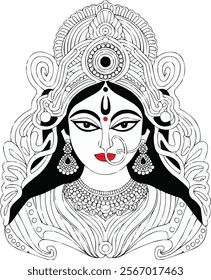 Goddess Maa Durga Face Vector Silhouette