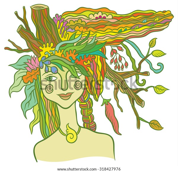 Goddess Mother Nature - symbol of\
the spirit of nature - hand drawing vector illustration\
