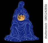 Goddess of night and moon. Virgin Mary as celestial Queen of Heaven. Divine female spirit.