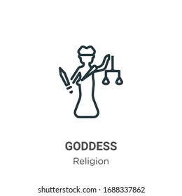 Goddess outline vector icon. Thin line black goddess icon, flat vector simple element illustration from editable religion concept isolated stroke on white background