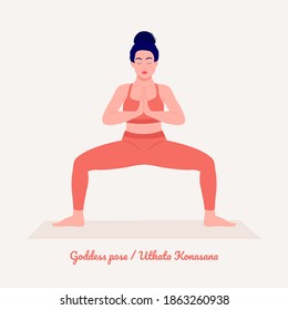 Goddess pose-Utkata Konasana. Young woman practicing Yoga pose. Woman workout fitness, aerobic and exercises. Vector Illustration.