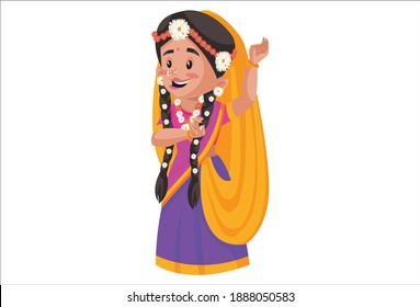 Goddess Radha is dancing. Vector graphic illustration. Individually on a white background.