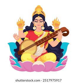 deusa saraswati sentado com sitar isolado