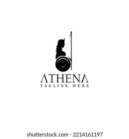 The goddess Silhouette of Athena Minerva with Shield and Spear, The Beauty Greek Roman ogo Design