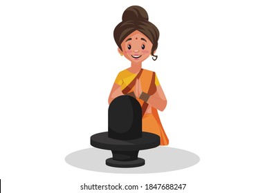 Goddess Sita is worshiping Lord Shiva. Vector graphic illustration. Individually on white background.