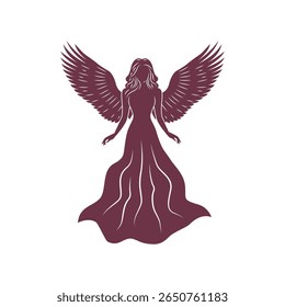 Goddess Standing Tall with Wide Wings Arched Up
