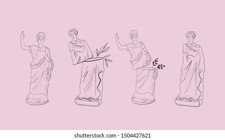 Goddess statue. Creative collage with leaves and marble statue women. Greek sculpture of alchemy mystic woman. Surreal fantasy. Botanical elements. 