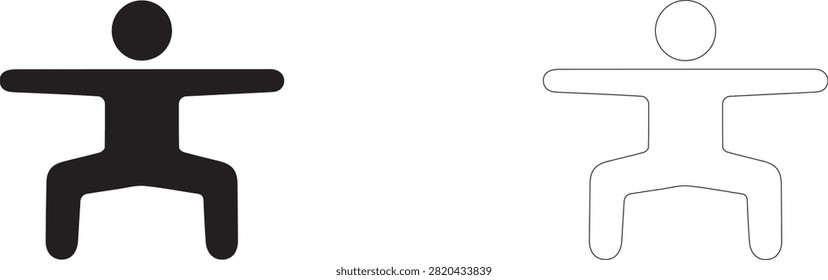 Goddess sumo squat pose vector icon filled and outline, hip opening and leg strengthening symbol.	