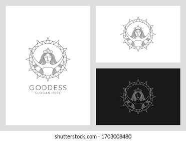 goddess with sun logo design premium vector