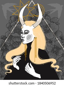 goddess Taurus with golden hair, and gorgeous horns