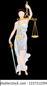 The goddess Themis with a sword of justice and scales in her hands. graphic vector