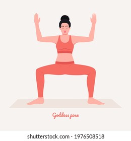 Goddess - Utkata Konasana Yoga pose. Young woman practicing yoga  exercise. Woman workout fitness, aerobic and exercises. Vector Illustration.