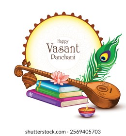 Goddess of wisdom saraswati for vasant panchami India festival background