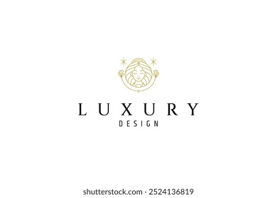 goddess woman logo in gold line art design style
