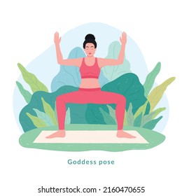 Goddess Yoga pose. Young woman woman doing yoga for Yoga Day Celebration.