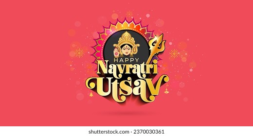 Godess Durga with Happy Navratri utsav typography on red festive background. svg