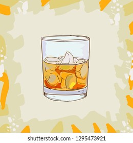 Godfather cocktail illustration. Alcoholic bar drink hand drawn vector. Pop art