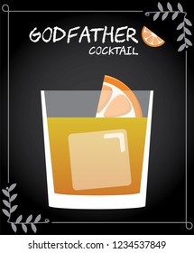 Godfather cocktail illustration vector with orange wedge garnish.