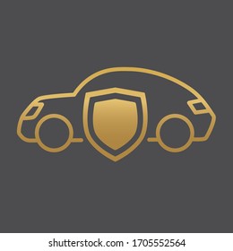 godlen car with shield, insurance concept- vector illustration
