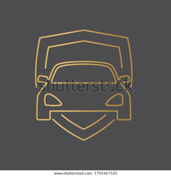 godlen car with shield, insurance concept-\
vector illustration