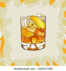 Godmother Contemporary classic cocktail illustration collection. Alcoholic cocktails hand drawn vector illustration set. Menu design item of sketch bar drink glass.