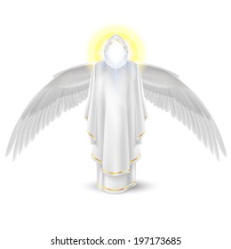 Gods guardian angel in white with wings down. Archangels image. Religious concept