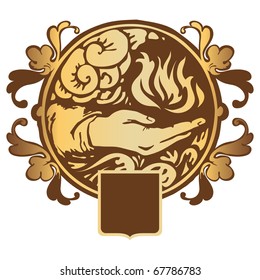 Gods hand with sacred flame