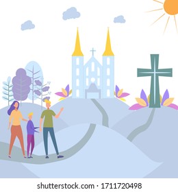 God's hands protect the planet. God gives people hope. The Bible, the word of God. Christianity. The growing number of believers. Jesus Christ. Holy places. Bible study concept. Colorful vector