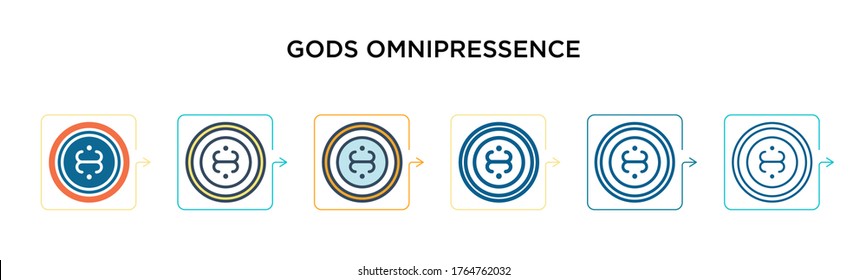 Gods omnipressence vector icon in 6 different modern styles. Black, two colored gods omnipressence icons designed in filled, outline, line and stroke style. Vector illustration can be used for web, 