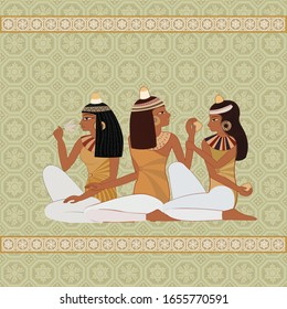 Dioses y faraones de Egipto. Telas jeroglíficas, frescos, escenas mitológicas. Dioses y faraones egipcios. Ilustración vectorial.