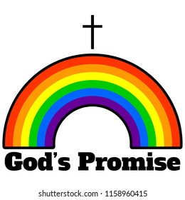 God's Promise - A vector cartoon illustration of a rainbow and cross concept.