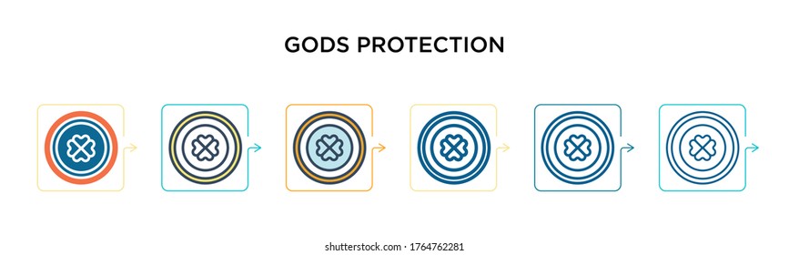Icono vectorial de protección de dioses en 6 estilos modernos diferentes. Iconos negros, de dos colores de protección de dioses diseñados en el estilo relleno, contorno, línea y trazo. La ilustración vectorial puede utilizarse para la web, el móvil,