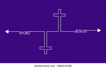 Gods and satanic thin line crosses with way arrows