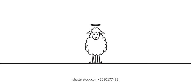 God's sheep one line. vector illustration