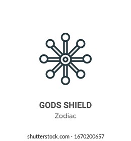 Icono de vector de contorno de dioses. Icono de escudo de dioses negros de línea delgada, ilustración de elemento simple vector plano del concepto zodiaco editable trazo aislado en fondo blanco