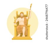 Gods Sitting On The Throne, Zeus At Olympia Statue Cartoon Illustration Vector