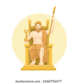 Gods Sitting On The Throne, Zeus At Olympia Statue Cartoon Illustration Vector