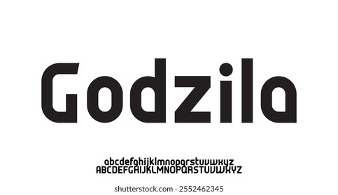 Godzila, Futuristic modern techno sci fi bold display stencil font, abstract geometric clean monospaced letter set typeface
