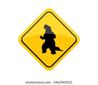 Godzilla Area Schild Vektorillustration. Dschungel, König, Säugetier, Affen Maskottchen, Natur, Skizze, Kopf, stark, super, Wegweiser, Symbol, wild, wild. Kann für Infografik, Banner, Poster, Webdesign verwendet werden.