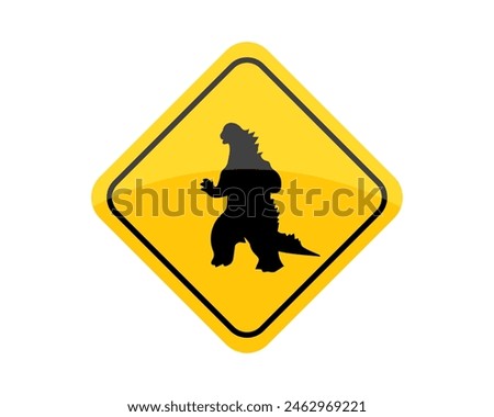 Godzilla area sign vector illustration. Jungle, king, mammal, monkey mascot, nature, sketch, head, strong, super, roadsign, symbol, wild, wildlife. Can use for infographic, banner, poster, web design.