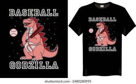 Godzilla Baseball T-Shirt Design-American Baseball T-Shirt Design

